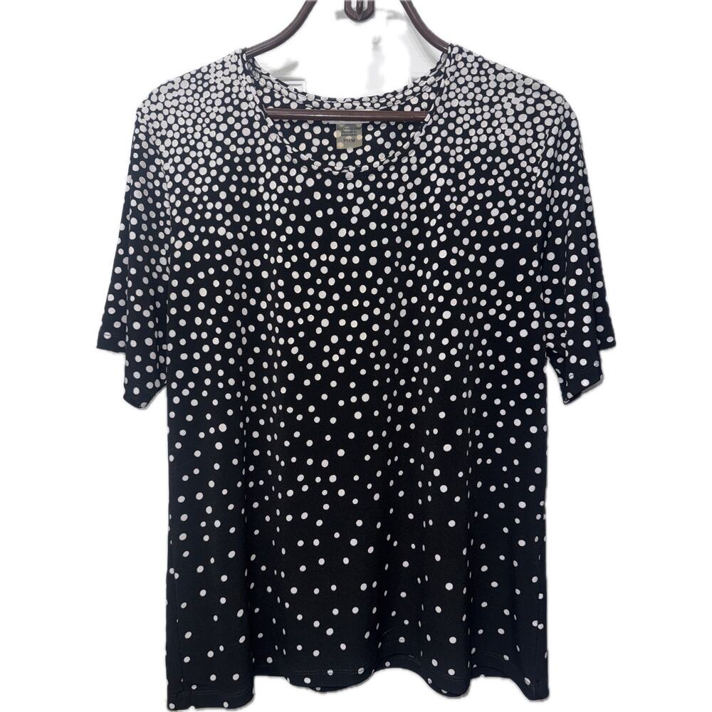 Allison Daley Women’s Short Sleeve Blouse - Black w. White Dots - Petite M